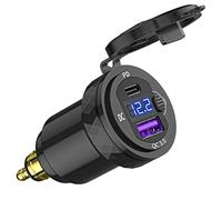 Cllena DIN Hella Plug to USB C PD 3.0 & QC 3.0 USB Charger Socket Power Adapter with Voltmeter and ON-Off Switch for BMW Ducati Triumph Motorcycle