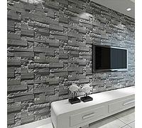 Cllym 3D Slate Stone Brick Effect Washable Vinyl PVC Wall Paper Living Room Background Wallcovering Wallpaper Dark Grey,9.5mx53cm
