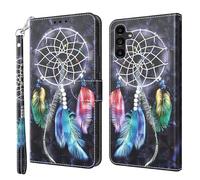 CLM-Tech Mobile Phone Case Compatible with Samsung Galaxy A17 5G / A26 5G Case - PU Leather Flip Case with Stand and Card Slots - Protective Wallet Case Cover Dream Catcher Black Colourful