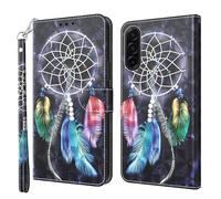 CLM-Tech Mobile Phone Case Compatible with Samsung Galaxy A57 5G Case - PU Leather Case - Flip Case with Stand and Card Slots - Protective Wallet Case Cover Dream Catcher Black Colourful