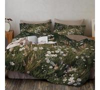 CLMECIBO Daisies Meadows Bedding Sets 260x220cm, Nordic Natural Scenery Duvet Cover, Reversible Print Breathable Quilt Cover with 2 Pillowcases, Zipper Closure, Bedroom Decor, Green