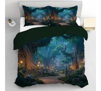 CLMECIBO Duvet Cover 135x200cm Trees Paths Bedding Bed Set for Bedroom, Adults Soft Reversible Microfiber Quilt Covers, Fantasy Forest Comforter Cover with 1 Pillowcase Zipper Closure