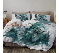 CLMECIBO Full Moon Pine Tree Wolf Duvet Cover Set with 2 Pillowcases, Watercolor Animals Bedding Sets Microfiber Soft Luxury Quilt Case Duvet Set for Bedroom Decor 3 Pieces Bedding 230x220cm