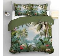 CLMECIBO Jungle Palm Trees Duvet Insert Cover 2 Pieces Ultra-Soft Microfibre Exotic Quilt Cover 1 Pillowcase Concealed Zipper Bed Linen Teens Room 135x200cm
