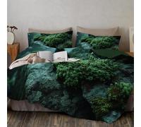 CLMECIBO Moss Forest Quilt Covers Set with 2 Pillowcases, Easy Care Nordic Natural Style Bedding Bed Set 200x200cm, Soft Warm Reversible Duvet Cover for Adult and Teen Bedrooms Decor