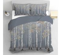 CLMECIBO Nordic Birch Forest Quilt Covers Set with 1 Pillowcase, Easy Care Vintage Landscape Bedding Bed Set 135x200cm, Soft Warm Reversible Duvet Cover for Adult and Teen Bedrooms Decor