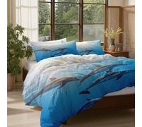 CLMECIBO Underwater Dolphins Duvet Cover Set Marine Animals Bedding Set with 1 Pillowcase, Blue Bedding for Children Adults 2 Pieces Soft and Comfortable Microfiber - All Seasons Use 135x200cm