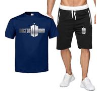 CLMETHE 2 Piece Set Summer Tracksuits for Mens for Doctor Who Cotton T-shirt Shorts Outfits Streetwear Sportswear Activewear Beach Sport Gym Suits,E-M