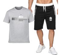 CLMETHE 2 Piece Set Summer Tracksuits for Mens for Doctor Who Cotton T-shirt Shorts Outfits Streetwear Sportswear Activewear Beach Sport Gym Suits,D-M