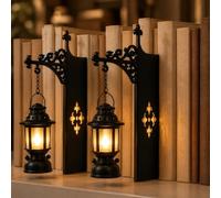 CLMETHE 2PCS Study Room Bookshelf Lamp Vintage Hanging LED Lantern with Warm Lighting Cordless Bookcase Decor for Book Nook Light Reading Corner Book Lovers