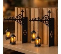 CLMETHE 2PCS Study Room Bookshelf Lamp Vintage Hanging LED Lantern with Warm Lighting Cordless Bookcase Decor for Book Nook Light Reading Corner Book Lovers