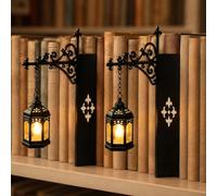 CLMETHE 2PCS Study Room Bookshelf Lamp Vintage Hanging LED Lantern with Warm Lighting Cordless Bookcase Decor for Book Nook Light Reading Corner Book Lovers