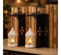 CLMETHE 3PCS Home Library Bookshelf Lamp Vintage Hanging LED Lantern Cordless Warm Bookcase Decoration Book Nook Light for Study Reading Corner and Book Lovers
