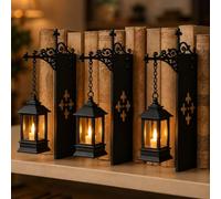 CLMETHE 3PCS Home Library Bookshelf Lamp Vintage Hanging LED Lantern Cordless Warm Bookcase Decoration Book Nook Light for Study Reading Corner and Book Lovers
