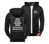 CLMETHE Full Zip Up Personalised Men Hoodie Custom Text Or Logo Jacket Coat Customized Sweatshirt Pullover Tops Workwear Sportswear Outerwear with Pockets,A Mens Hoodie-M