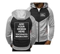 CLMETHE Full Zip Up Personalised Men Hoodie Custom Text Or Logo Jacket Coat Customized Sweatshirt Pullover Tops Workwear Sportswear Outerwear with Pockets,B Mens Hoodie-L