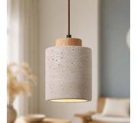 CLMETHE Kitchen Island Pendant Lights Hanging Lamp Nordic Modern Wabi-Sabi Ceiling Natural Travertine Wood E27 Chandelier Height Adjustable for Dining Room Hallway,Nature 11x16cm