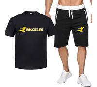 CLMETHE Loose Men's Tracksuit Sets for Bruce Lee, 2 Piece Shorts and Shirt Suit Summer Breathable Tops Gym Running Workout T-shirt,A-S