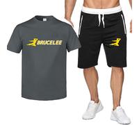 CLMETHE Loose Men's Tracksuit Sets for Bruce Lee, 2 Piece Shorts and Shirt Suit Summer Breathable Tops Gym Running Workout T-shirt,C-L