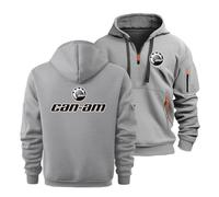 CLMETHE Men's 1/4 Zip Pullover Hoodies for Can-am Half Zip Sweatshirt Drawstring Hooded Hoody Loose Long Sleeve Work Sports Tops Spring Outdoor Running Outerwear,Grey-3XL