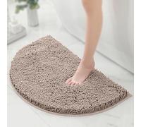 CLMETHE Microfibre Fluffy Bathroom Mats Extra Soft Semi-Circle Bath Rugs Non-Slip Absorbent Door Floor Carpet for Shower Toilet Bathtub Kitchen,Beige-50 * 80cm