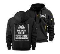CLMETHE Personalised Logo Pullover Sweatshirt 1/4 Zip Men's Hoodies Customised Team Workwear Plus Size Custom Tops Half Zip DIY Pictures Text Coat with Pockets,A-5XL