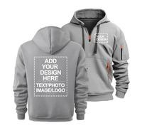 CLMETHE Personalised Logo Pullover Sweatshirt 1/4 Zip Men's Hoodies Customised Team Workwear Plus Size Custom Tops Half Zip DIY Pictures Text Coat with Pockets,D-L