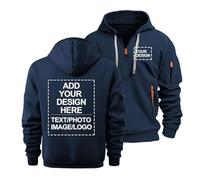 CLMETHE Personalised Text Pictures Men Hoodies Pullover Sweatshirt 1/4 Zip Plus Size Jumper Custom Logo Workwear Customised Gift Outdoor Sports Work Coat,B-XXL