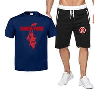 CLMETHE Summer Beach Men's Tracksuits for Linkin Park,Cotton T-shirt Shorts Outfits Sports Gym Suit Top Tee 2 Piece Set Sweatsuit Sportswear,D-XL