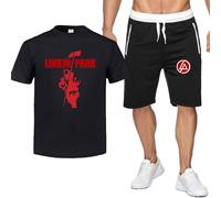 CLMETHE Summer Beach Men's Tracksuits for Linkin Park,Cotton T-shirt Shorts Outfits Sports Gym Suit Top Tee 2 Piece Set Sweatsuit Sportswear,A-L