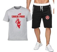 CLMETHE Summer Beach Men's Tracksuits for Linkin Park,Cotton T-shirt Shorts Outfits Sports Gym Suit Top Tee 2 Piece Set Sweatsuit Sportswear,E-M