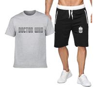 CLMETHE Summer Mens Tracksuits Set for Doctor Who 2 Piece T-shirt Shorts Outfits Cotton Beach Streetwear Sport Gym Running Suits Sportswear Sweatsuit,A-XL