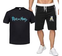 CLMETHE Summer Men's Tracksuits Set for Rick and Morty, 2 Piece T-shirt Shorts Outfits Cotton Sportswear Beach Leisure Loose Top Tee Sports Gym Suits Sweatsuit,B-2XL