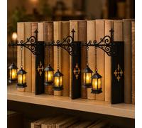 CLMETHE Vintage Hanging LED Bookshelf Light Warm Library Lantern Lamp with Bookend Style Base Decorative Bookcase Lighting for Study Reading Corner and Book Nook Lovers