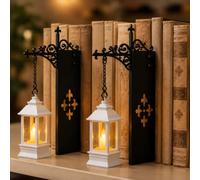 CLMETHE Vintage Hanging LED Bookshelf Light Warm Library Lantern Lamp with Bookend Style Base Decorative Bookcase Lighting for Study Reading Corner and Book Nook Lovers