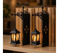 CLMETHE Vintage Hanging LED Bookshelf Light Warm Library Lantern Lamp with Bookend Style Base Decorative Bookcase Lighting for Study Reading Corner and Book Nook Lovers