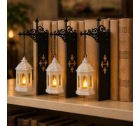 CLMETHE Vintage Hanging LED Bookshelf Light Warm Library Lantern Lamp with Bookend Style Base Decorative Bookcase Lighting for Study Reading Corner and Book Nook Lovers
