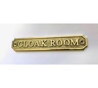 CLOAK ROOM Door Sign Solid Brass with a Polished Lacquered Finish 19 x 3.5 cm comes with Screws, Ideal for Home or Business DSN-19-PL