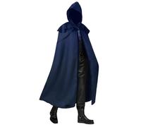 Cloak Witch Costume Adult Women Halloween Costumes Hooded Bridal Cape Full Length Satin Robe Cosplay for Unisex Adults Grim Reaper Dresses Wizard Hat Fancy Dress Party Uniform Black Men Blue S