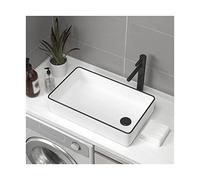 Cloakroom 19.6" X 12.5" Rectangle White Ceramic Bathroom Sink, Above Counter Porcelain Vessel with Black Faucet and Pop Up Drain Combo Countertop