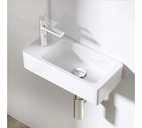 Cloakroom Basin 370mm - Small Rectangular Ceramic Bathroom Sink - Wall Hung Mini Wash Basin for Cloakroom or Small Bathroom- Left Tap Hole