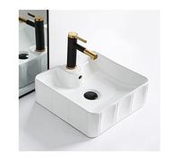 Cloakroom Bathroom Sink and Faucet Combo 15x15inch Above Counter Vessel White Washing Basin Bowl Sinks Small with Matte Black Countertop