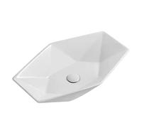 Cloakroom Bathroom Vessel Sink with Pop Up Drain Above Counter Porcelain Ceramic Vanity Hotel Lavatory, White Countertop(64cm)