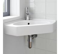 Cloakroom Corner Wall Hung Basin Sink Hand Wash 1 Tap Hole White Bathroom Modern