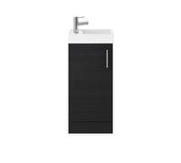 Cloakroom Floor Standing 1 Door Vanity Unit with Basin, 400mm - Woodgrain Charcoal Black