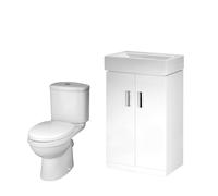 Cloakroom Floor Standing Vanity Basin, Toilet and Seat - Gloss White Balterley White One Size