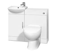 Cloakroom Furniture Pack - Includes Cabinet, Basin, WC Unit, Cistern, Back to Wall Toilet Pan and Soft Close Seat - Gloss White