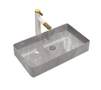 Cloakroom Rectangle Marble Texture Ceramic Vessel Sink 23.6"x 13.7" Modern Grey Above Counter Bathroom Vanity Bowl, Faucet Not Included Wash Basin