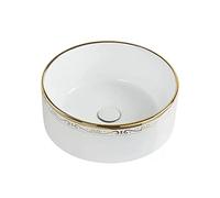 Cloakroom Round Bathroom Vessel Sink with Pop Up Drain White Above Counter Porcelain Ceramic Vessel Sink Wash Basin Bowl for Hotel Bathroom Vanity Cabinet Countertop(Large)