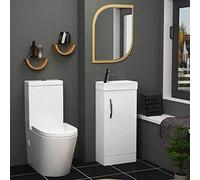 Cloakroom Suite 400mm Gloss White 1 Door Floor Standing Vanity Unit Basin with Cesar Rimless Close Coupled Toilet